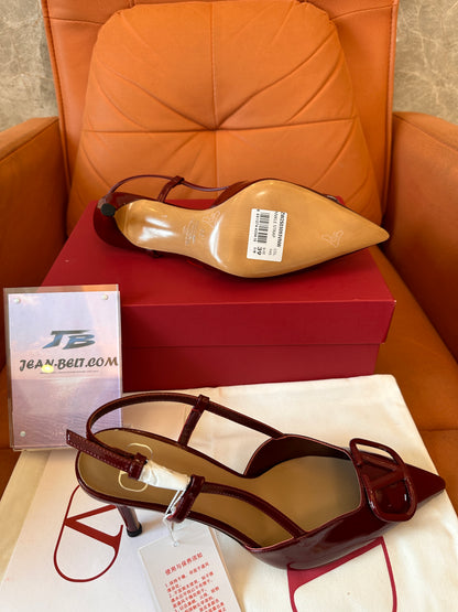 Valentino Garavani VLogo slingback pumps in burgundy patent leather