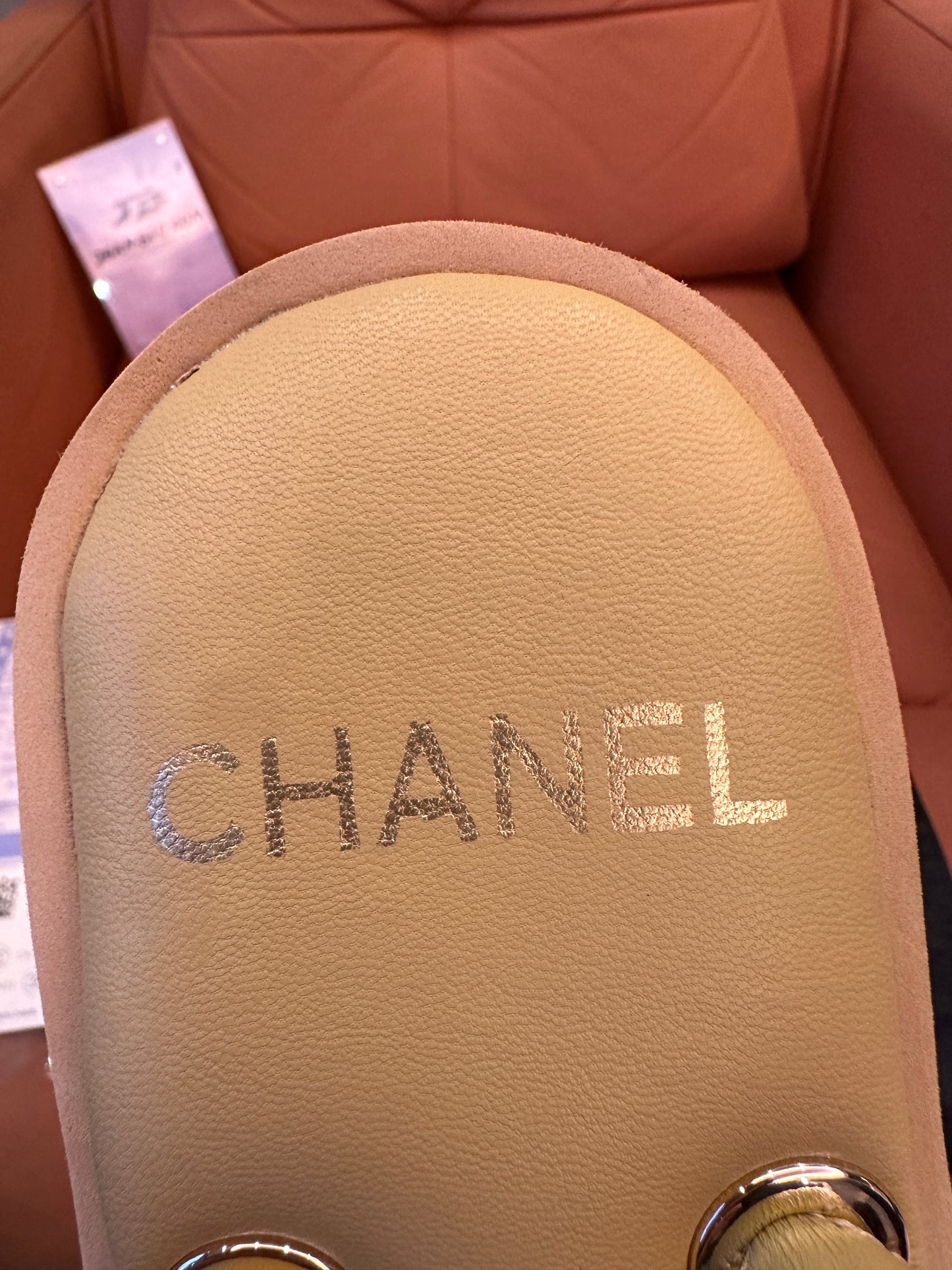 Chanel flip flop cream