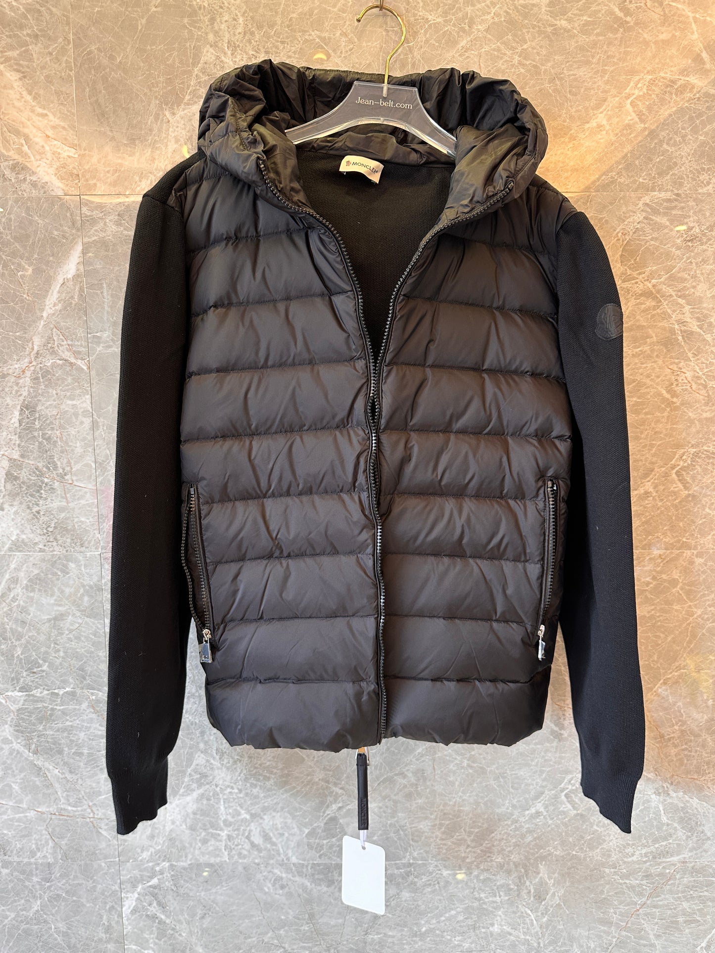 Moncler padded cotton jersey quilted shell down jacket zip-up cardigan with hood black