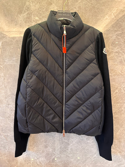 Moncler down jacket with knit sleeves for women black