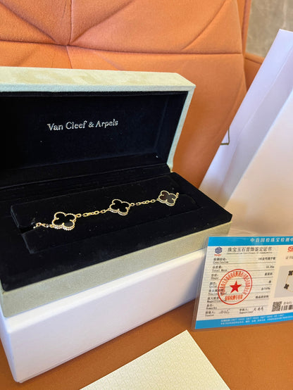 [Custom Made]Van Cleef&Arpels 18K gold chain black onyx  bracelet four leaf clover VCA hanchain