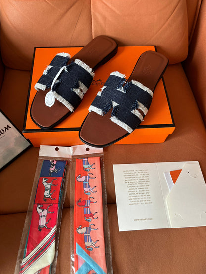 Hermes canvas denim  sandals