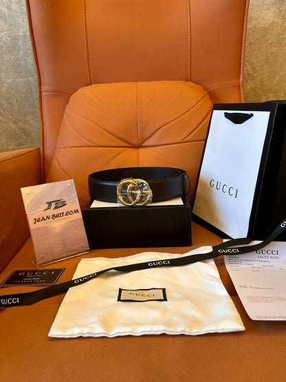 Gucci logo plaque belt calfskin leather black