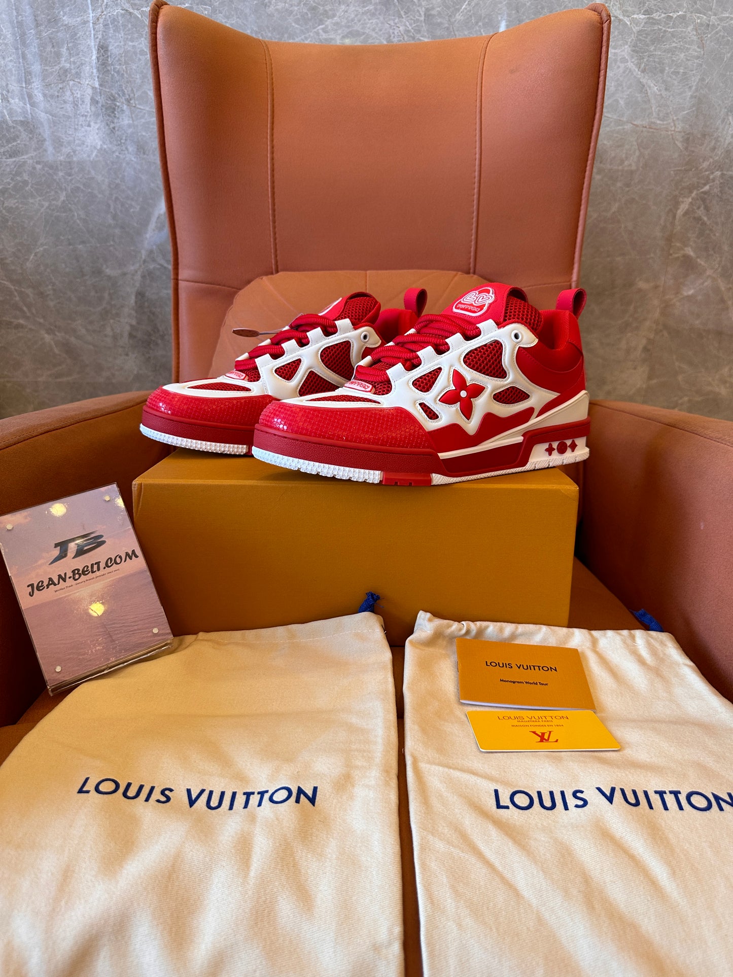 Louis Vuitton LV skate sneaker red white for unisex