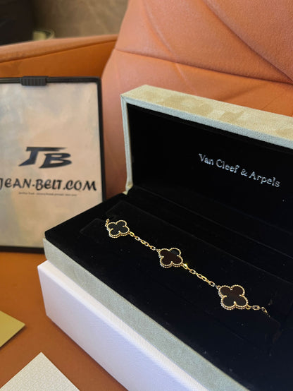 [Custom Made]Van Cleef&Arpels 18K gold chain black onyx  bracelet four leaf clover VCA hanchain