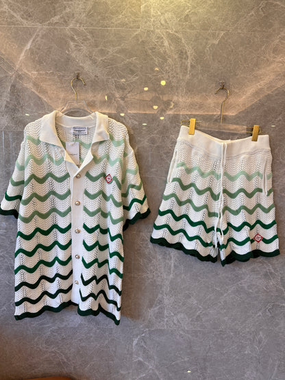 Casablanca 24ss knit shirt x shorts 2-piece set white green