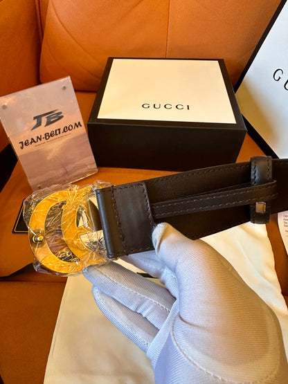 Gucci logo plaque belt calfskin leather black