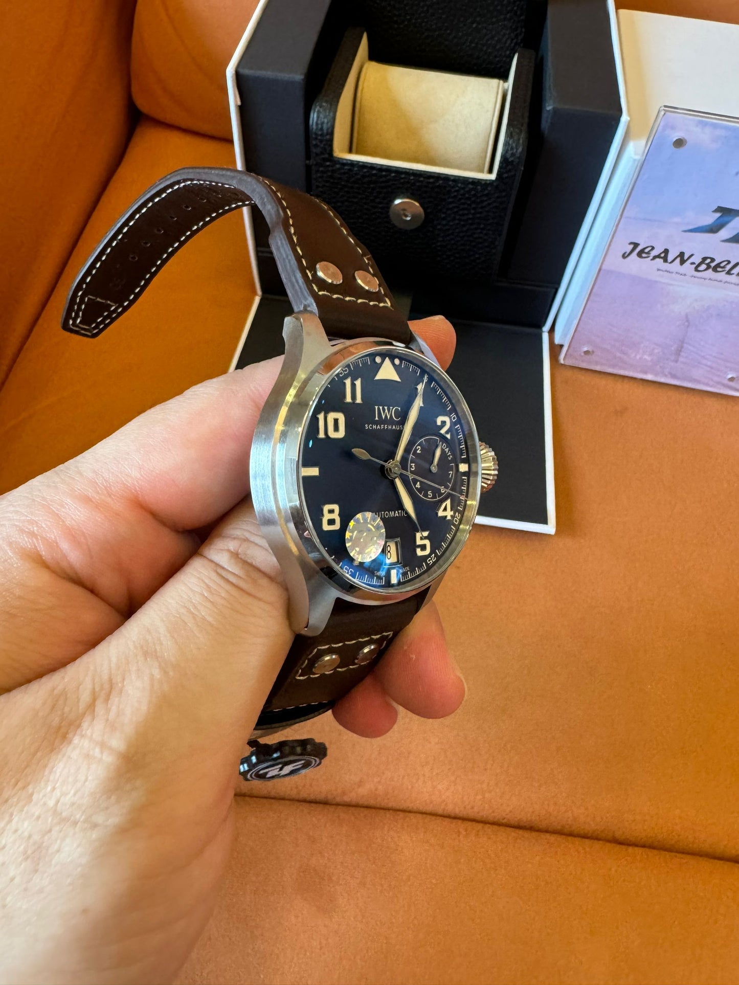 IWC big pilot's watch heritage IW501004 navy dial brown calfskin leather strap swiss movement