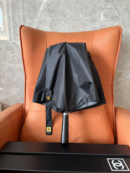 Chanel folding umbrella with case black gold