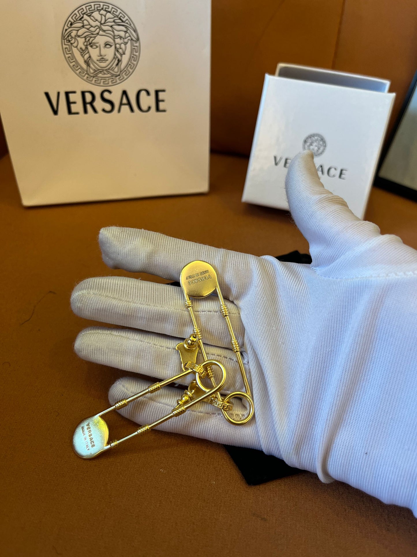 Versace la medusa pin drop earrings