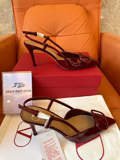 Valentino Garavani VLogo slingback pumps in burgundy patent leather