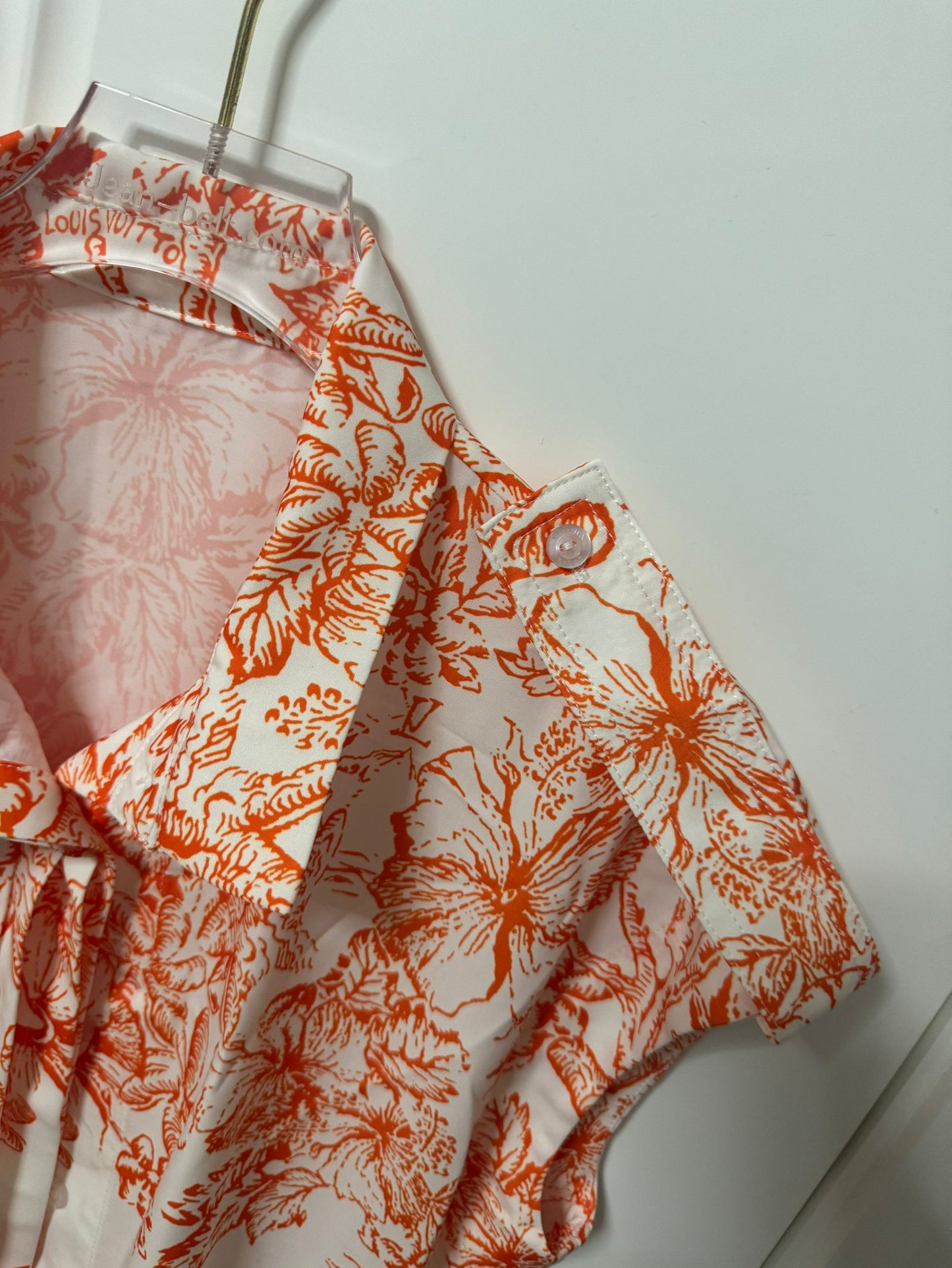 Louis Vuitton tropical floral shirt dress bright orange for women