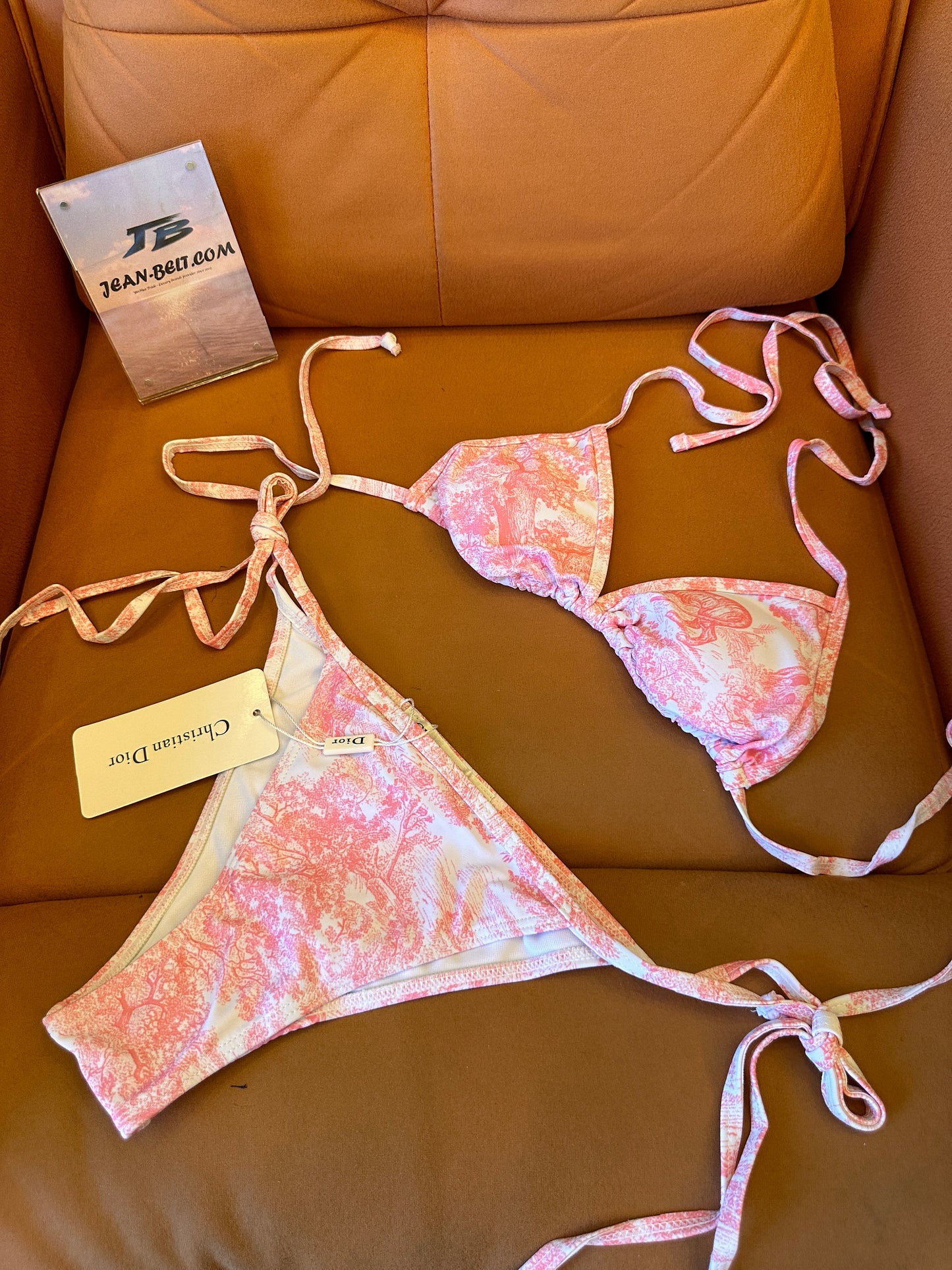 Christian Dior 3-piece bikini swimsuit w/ beatch sarong cover up wrap skirt pink