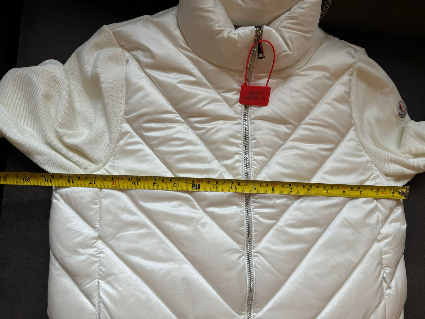 Moncler down jacket with knit sleeves for women white