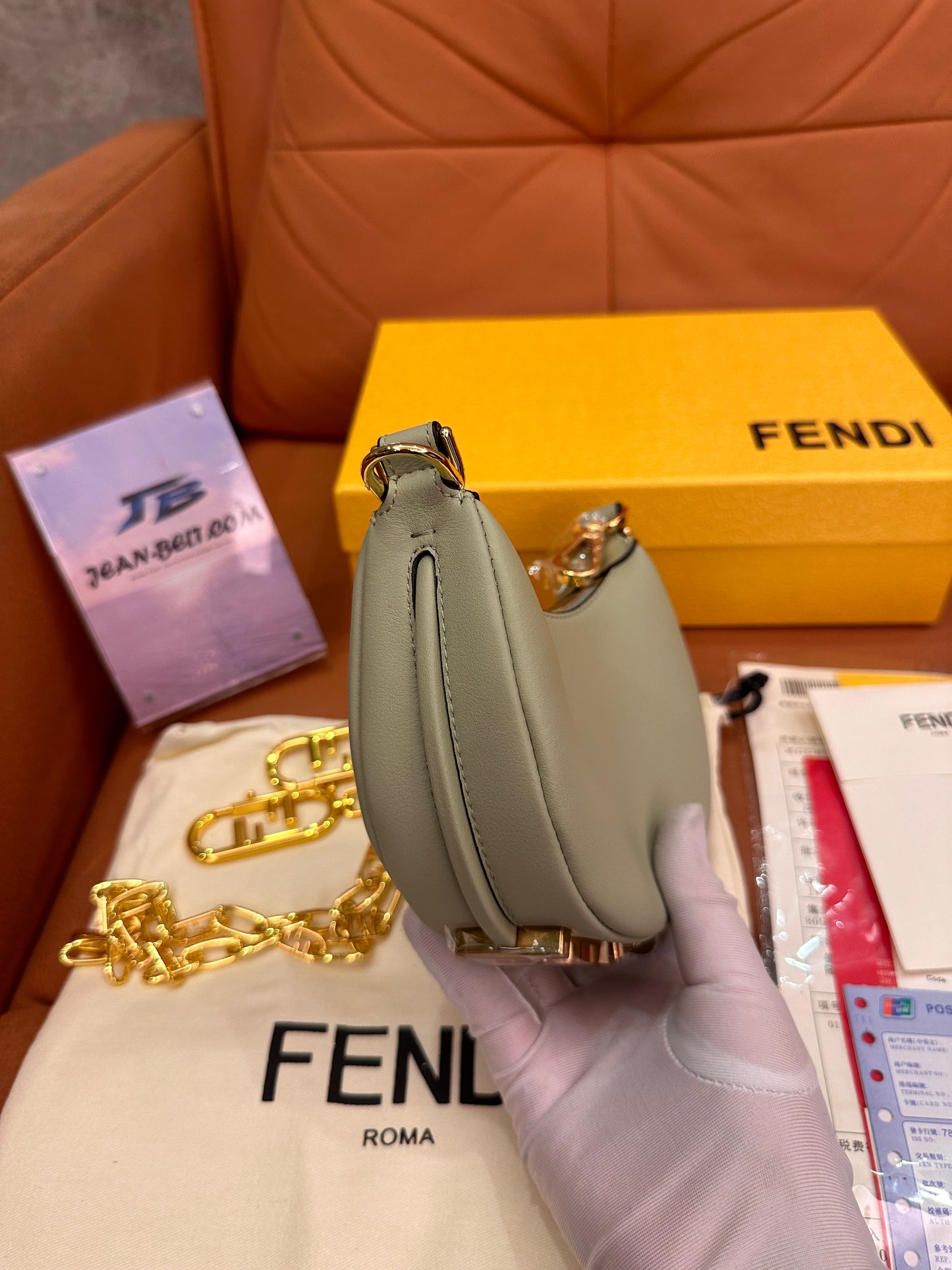 Fendi graphy crescent underarm bag mini mint green