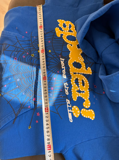 Sp5der blue hoodie with spider web graphic