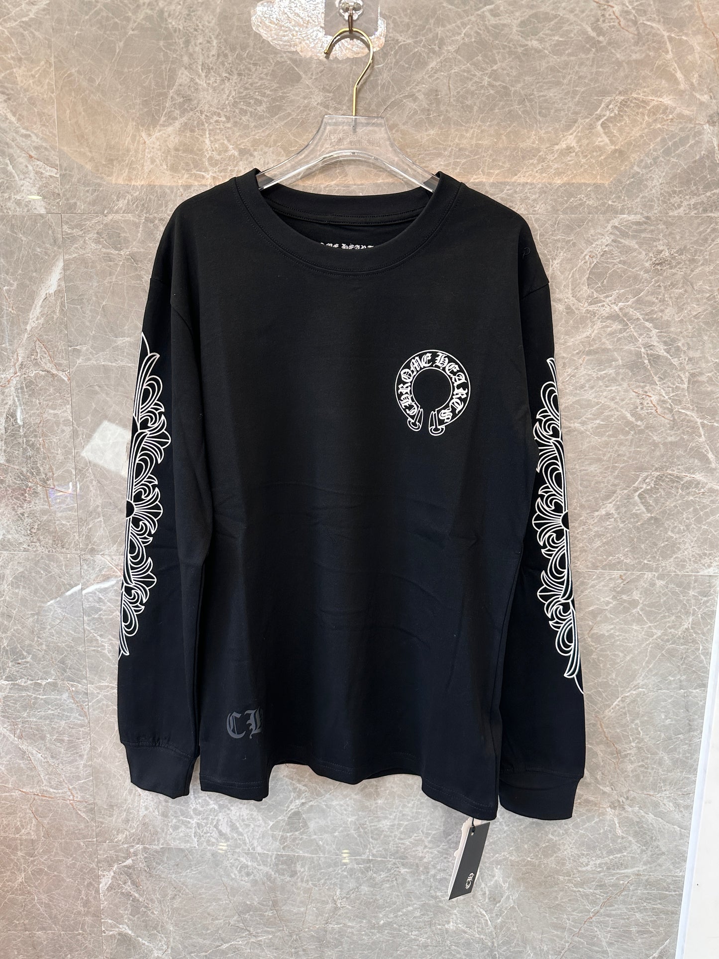 Chrome Hearts long-sleeve shirt with floral sleeve graphics