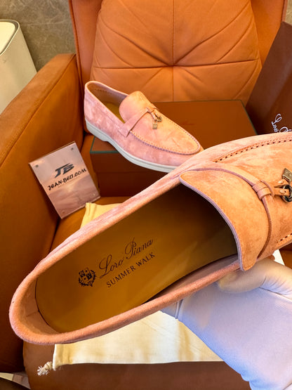 Loro Piana summer charms walk suede loafer shoes pink for women