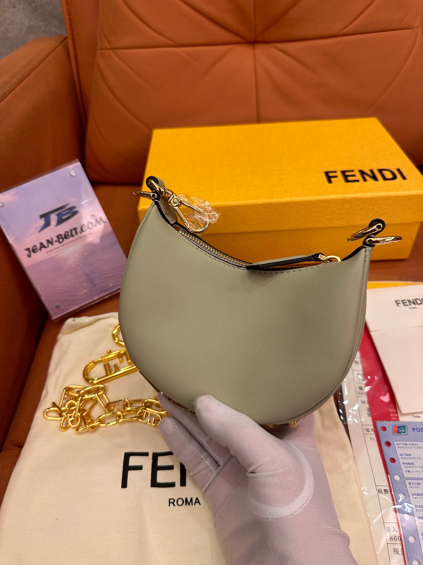 Fendi graphy crescent underarm bag mini mint green