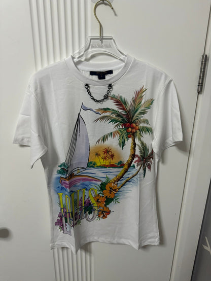 Louis Vuitton sunset sailboat tshirt milk white for women