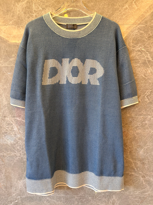 Christian Dior italic t-shirt blue cotton-blend tramato knit for men