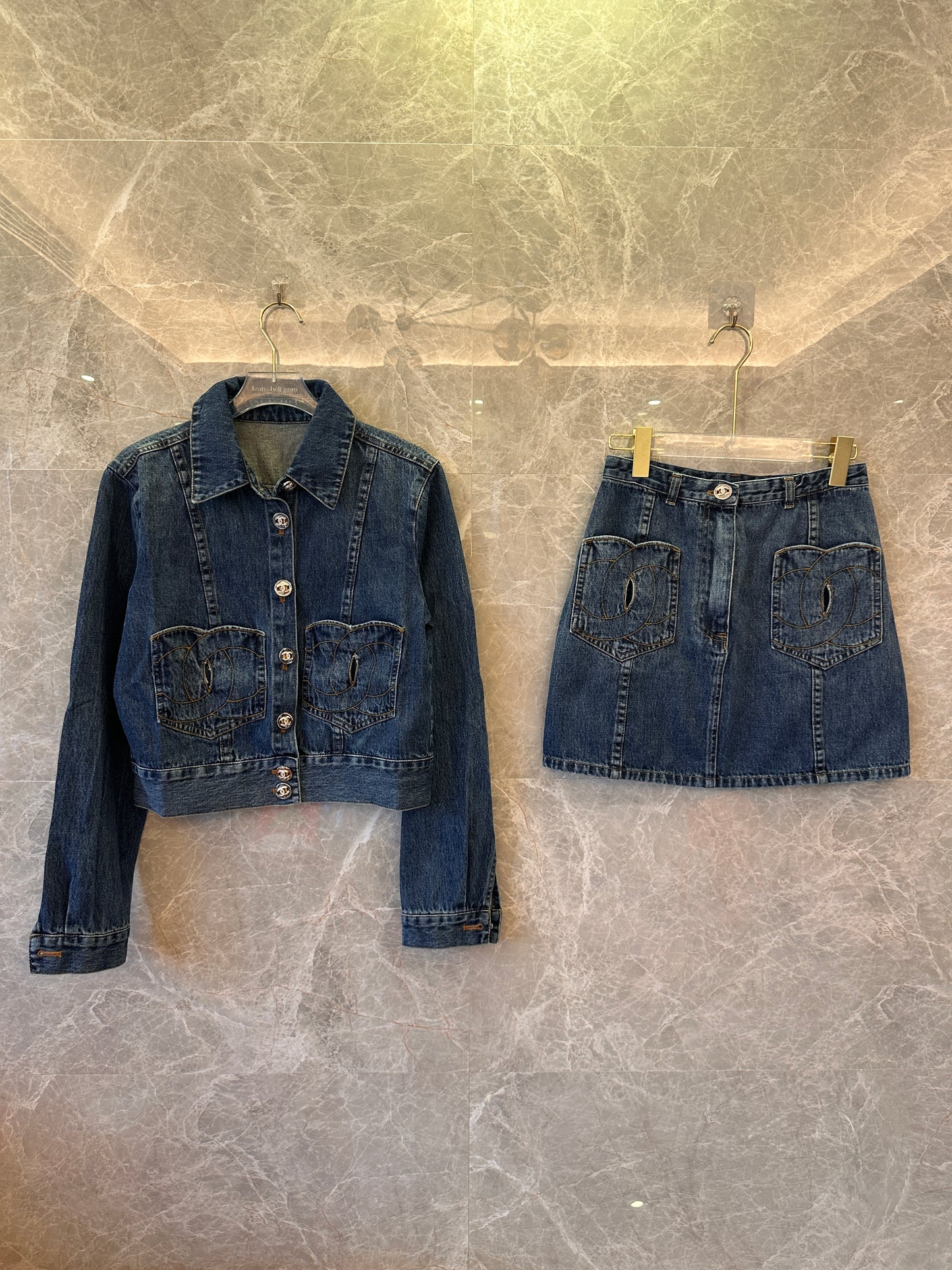 Chanel denim jacket skirt set