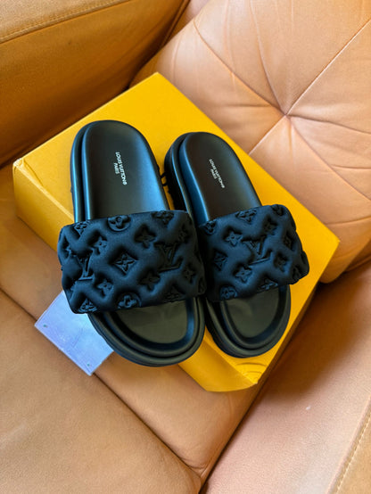 Louis Vuitton black pool pillow slide mule for unisex