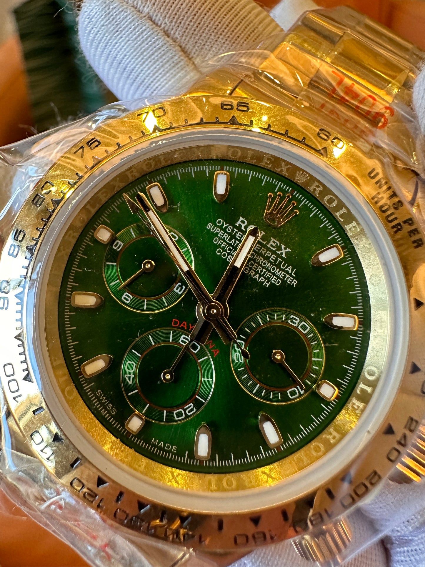 [3A quality]Rolex cosmograph daytona 116500ln green dial gold band