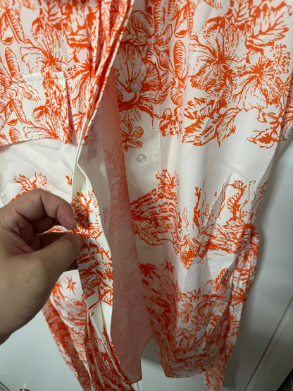 Louis Vuitton tropical floral shirt dress bright orange for women