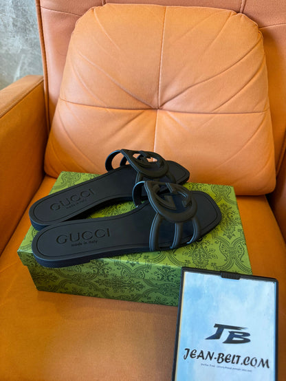 Gucci palma gg rubber flat slide sandals black