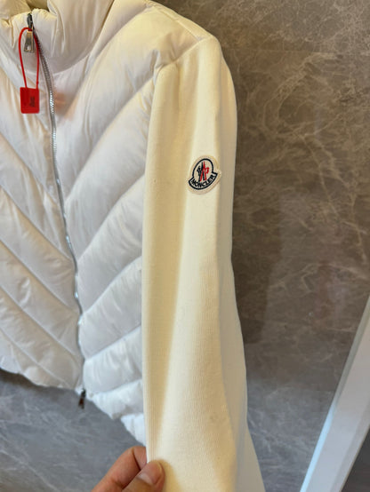 Moncler down jacket with knit sleeves for women white