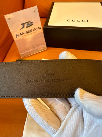 Gucci logo plaque belt calfskin leather black