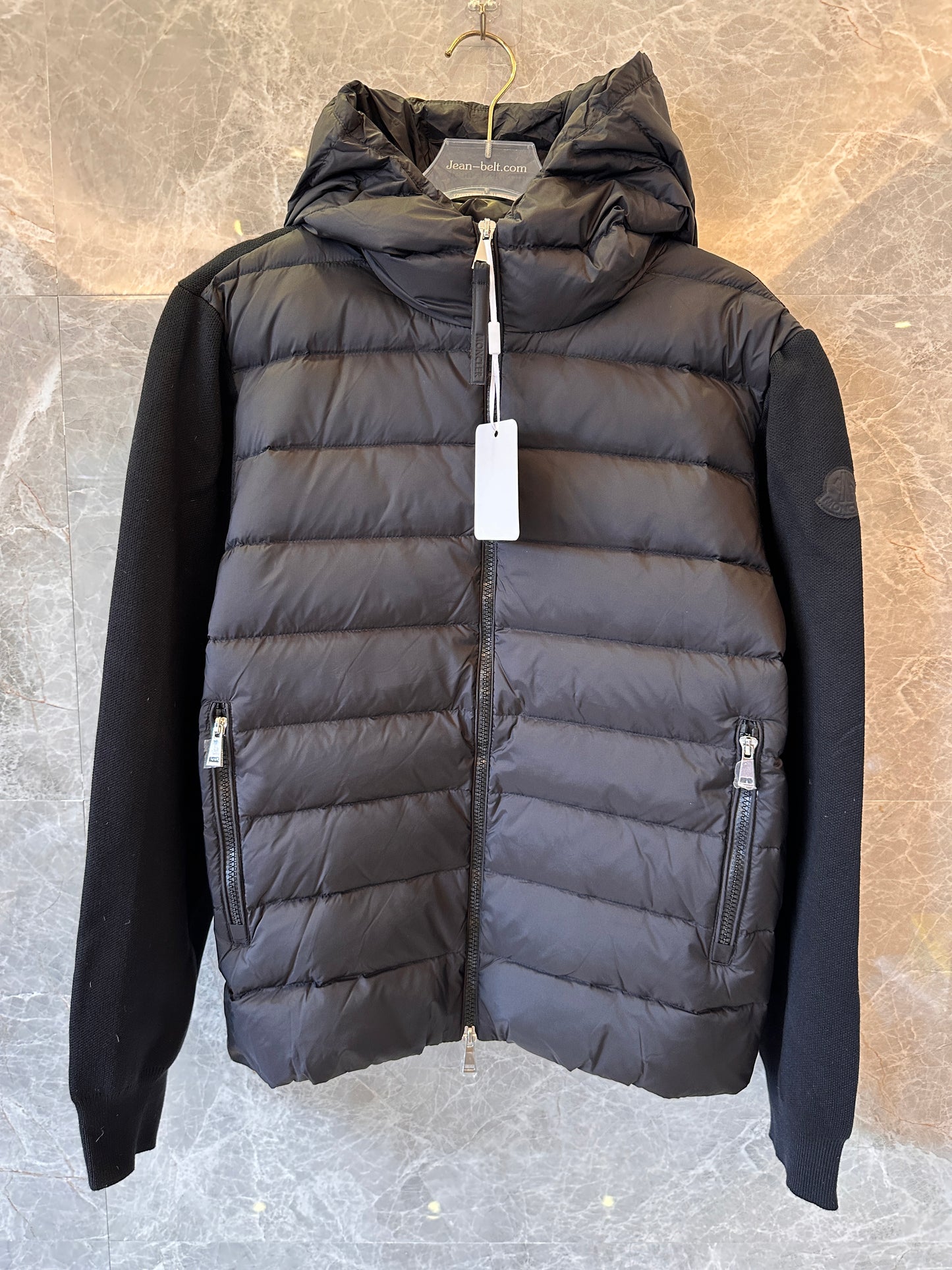 Moncler padded cotton jersey quilted shell down jacket zip-up cardigan with hood black