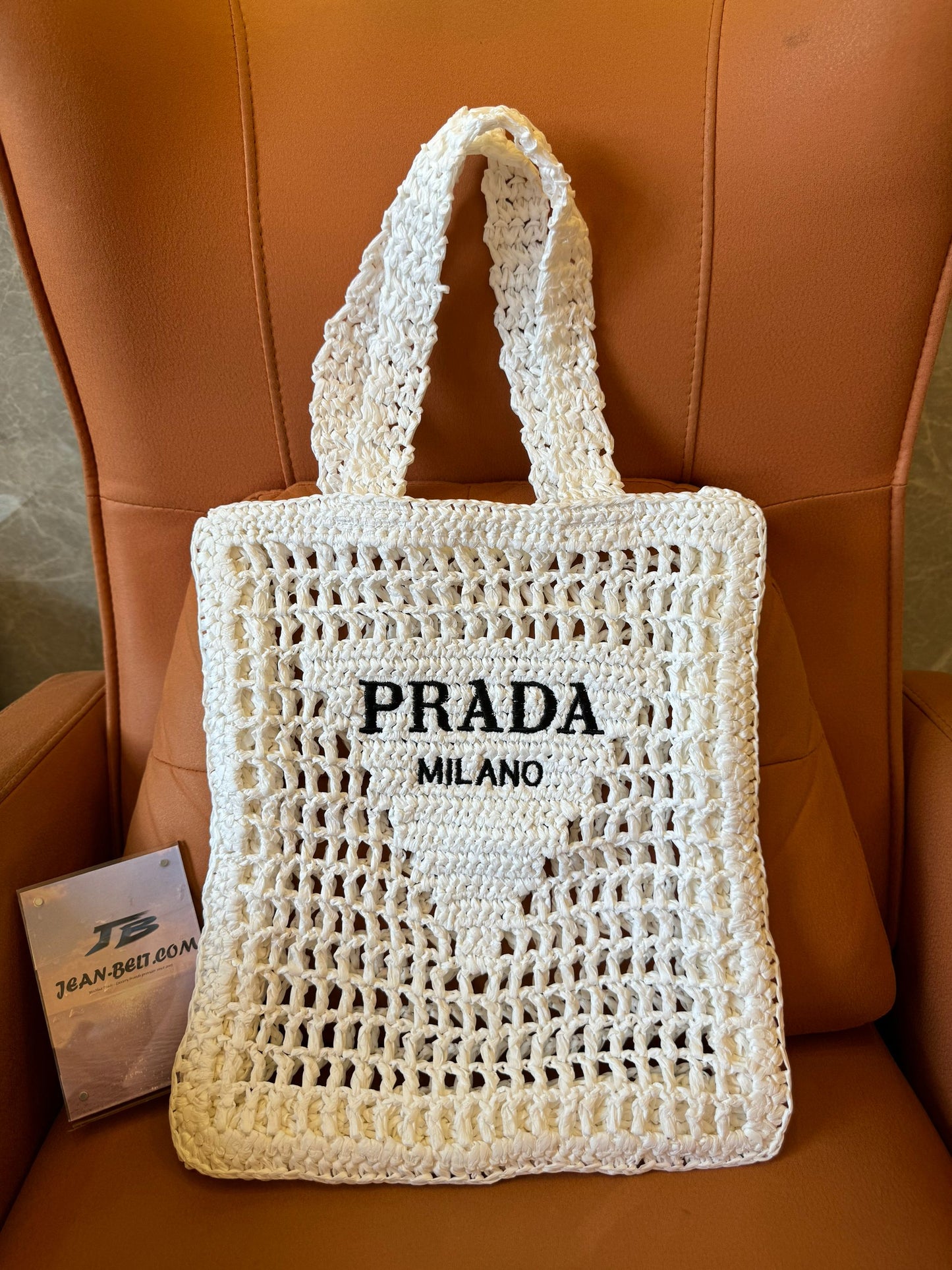 Prada straw tote bag white