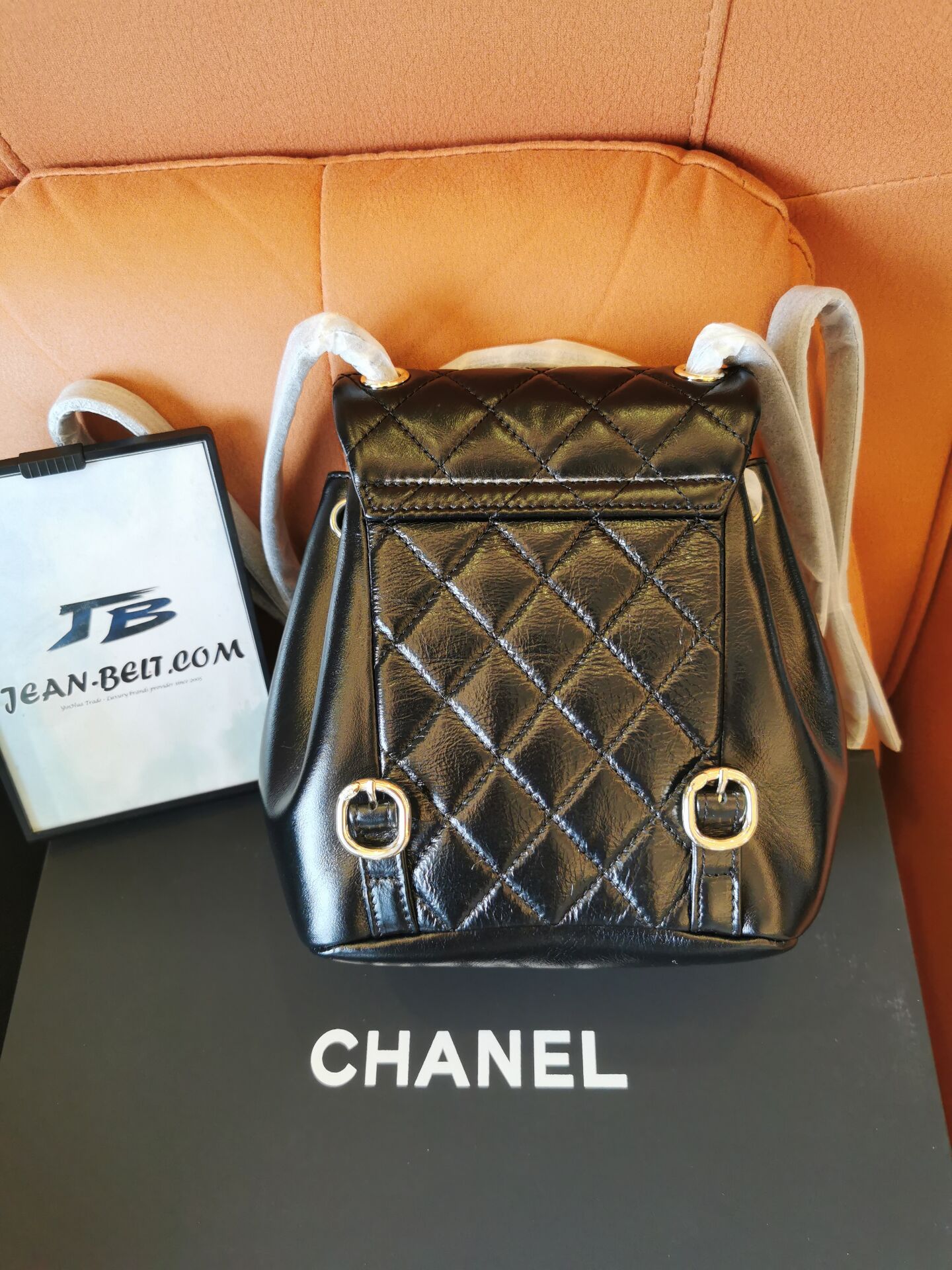 Chanel glazed aged calfskin quilted small duma drawstring backpack black