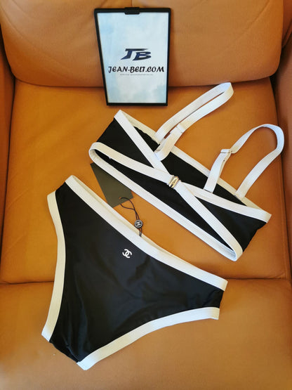 Chanel black andwhite trim bikini set