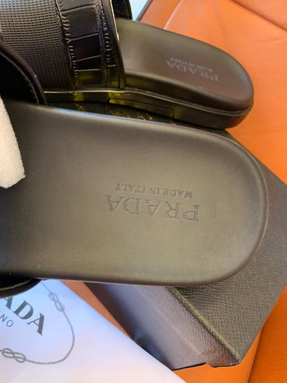 Prada croc design black cover slippers