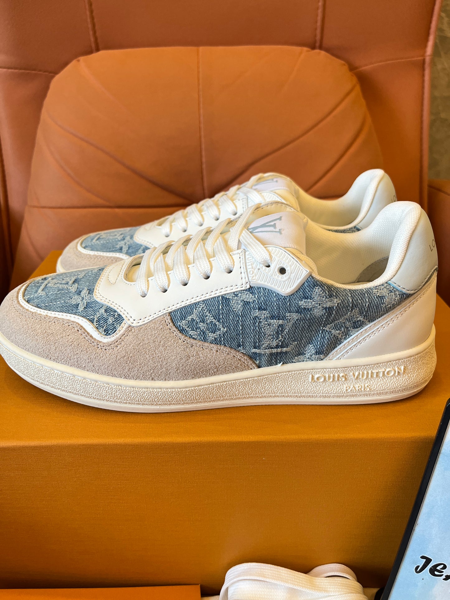 LV skateboard sneakers monogram blue denim suede for women