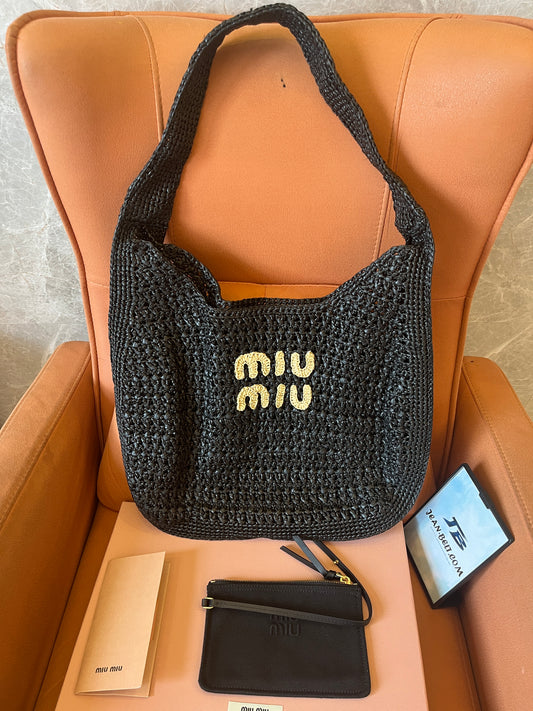 Miu Miu women's black crochet Hobo bag