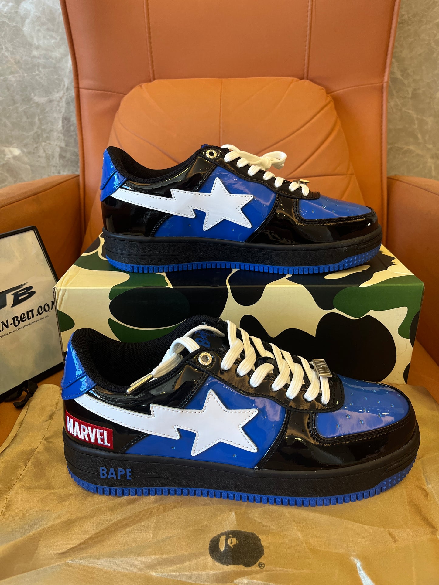 Bape X Marvel comics venom blue black bapesta sports shoes