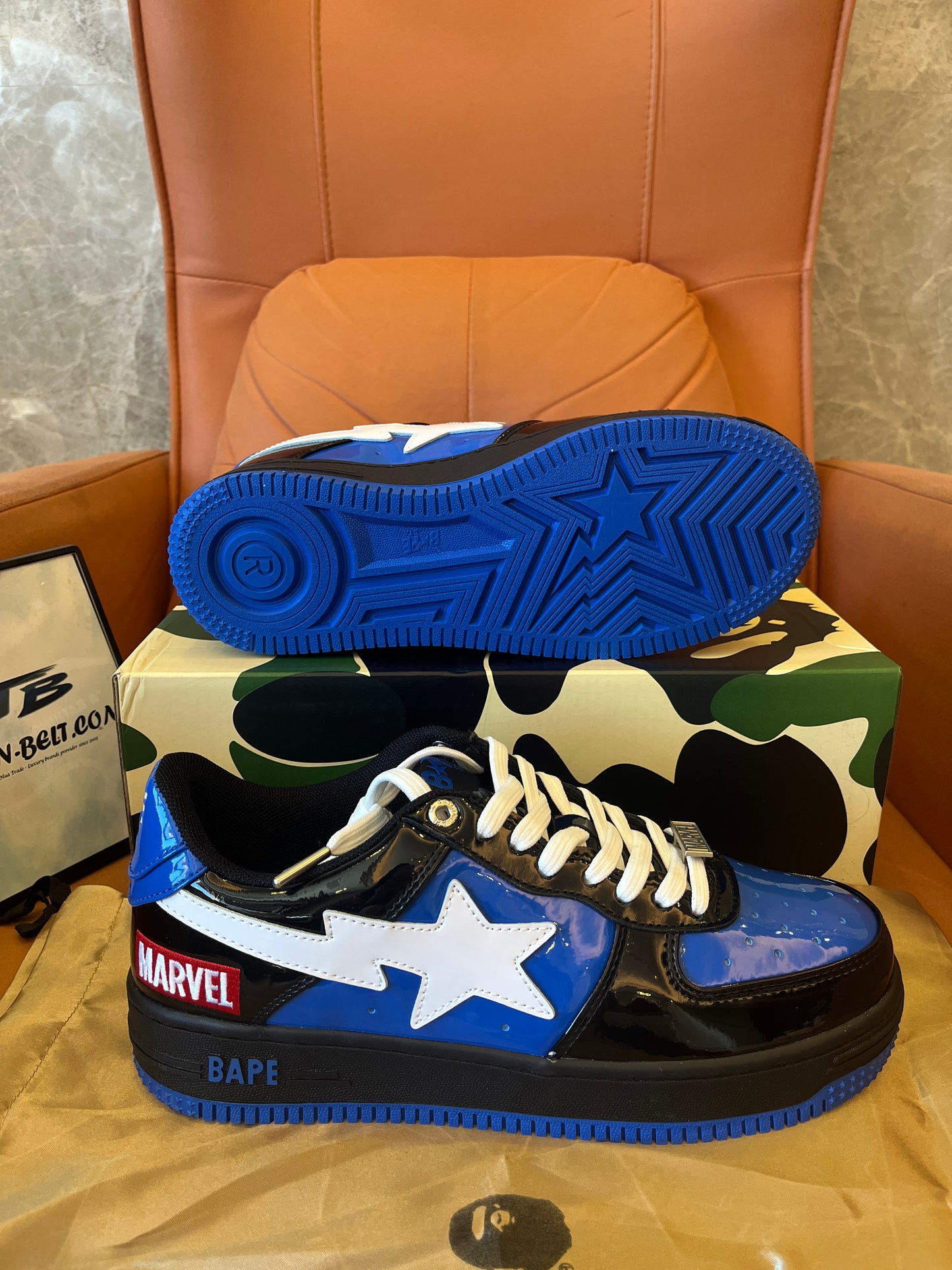 Bape X Marvel comics venom blue black bapesta sports shoes