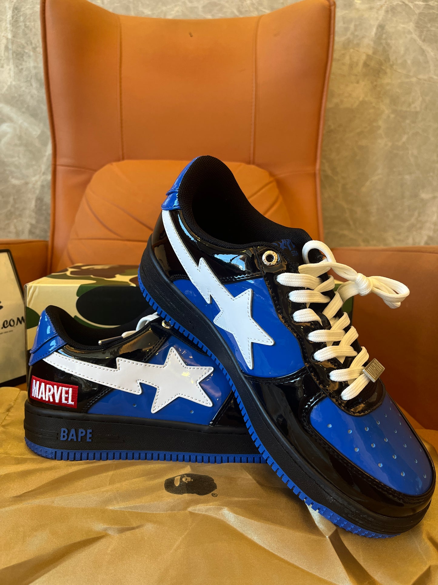 Bape X Marvel comics venom blue black bapesta sports shoes