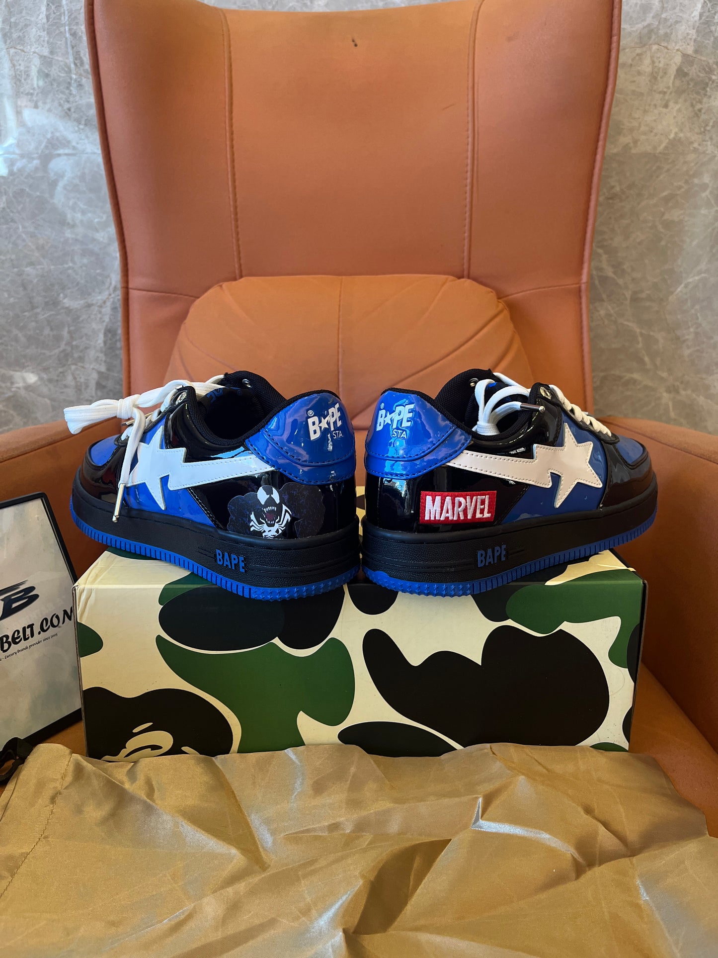 Bape X Marvel comics venom blue black bapesta sports shoes