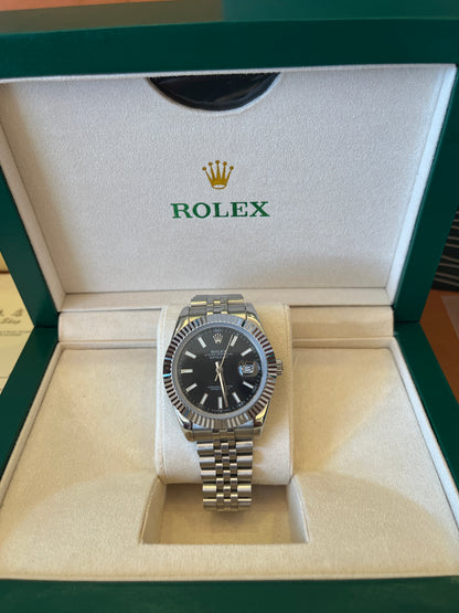 [3A quality]Rolex Datejust 41 white gold/steel black index dial fluted bezel Jubilee bracelet 126334