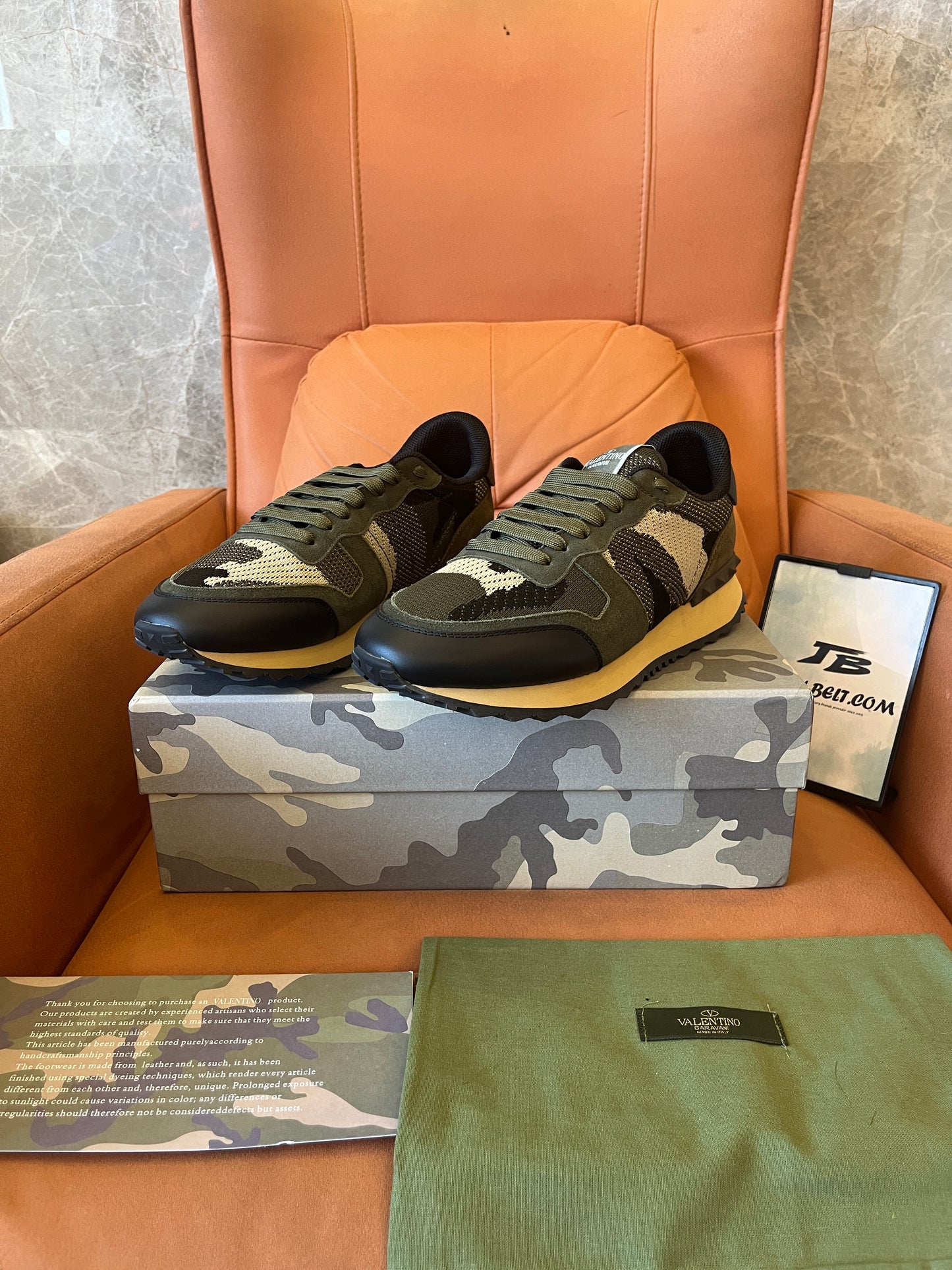 Valentino rock runner low top sneakers green tan camo trainer