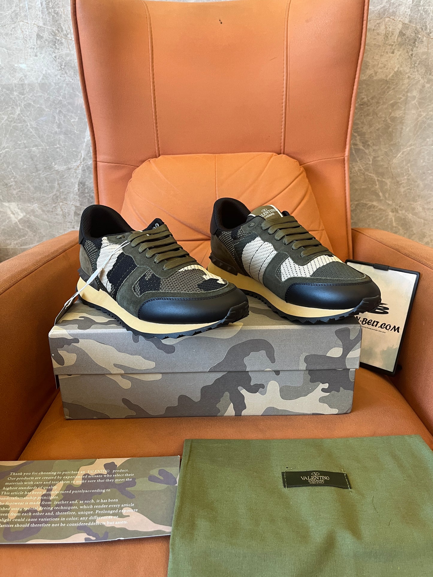 Valentino rock runner low top sneakers green tan camo trainer