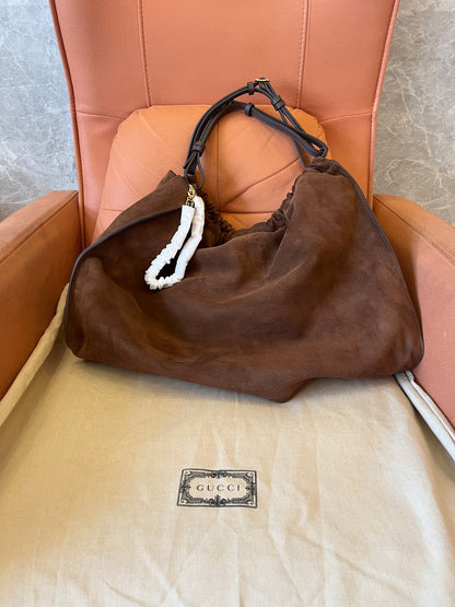 Gucci shoulder bags women suede brown