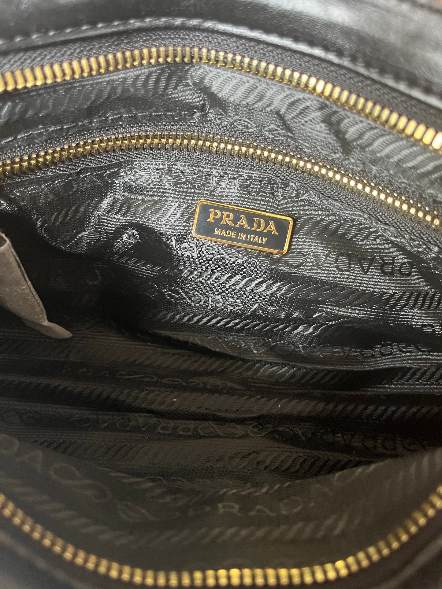 Prada women's black small leather soft lux bag