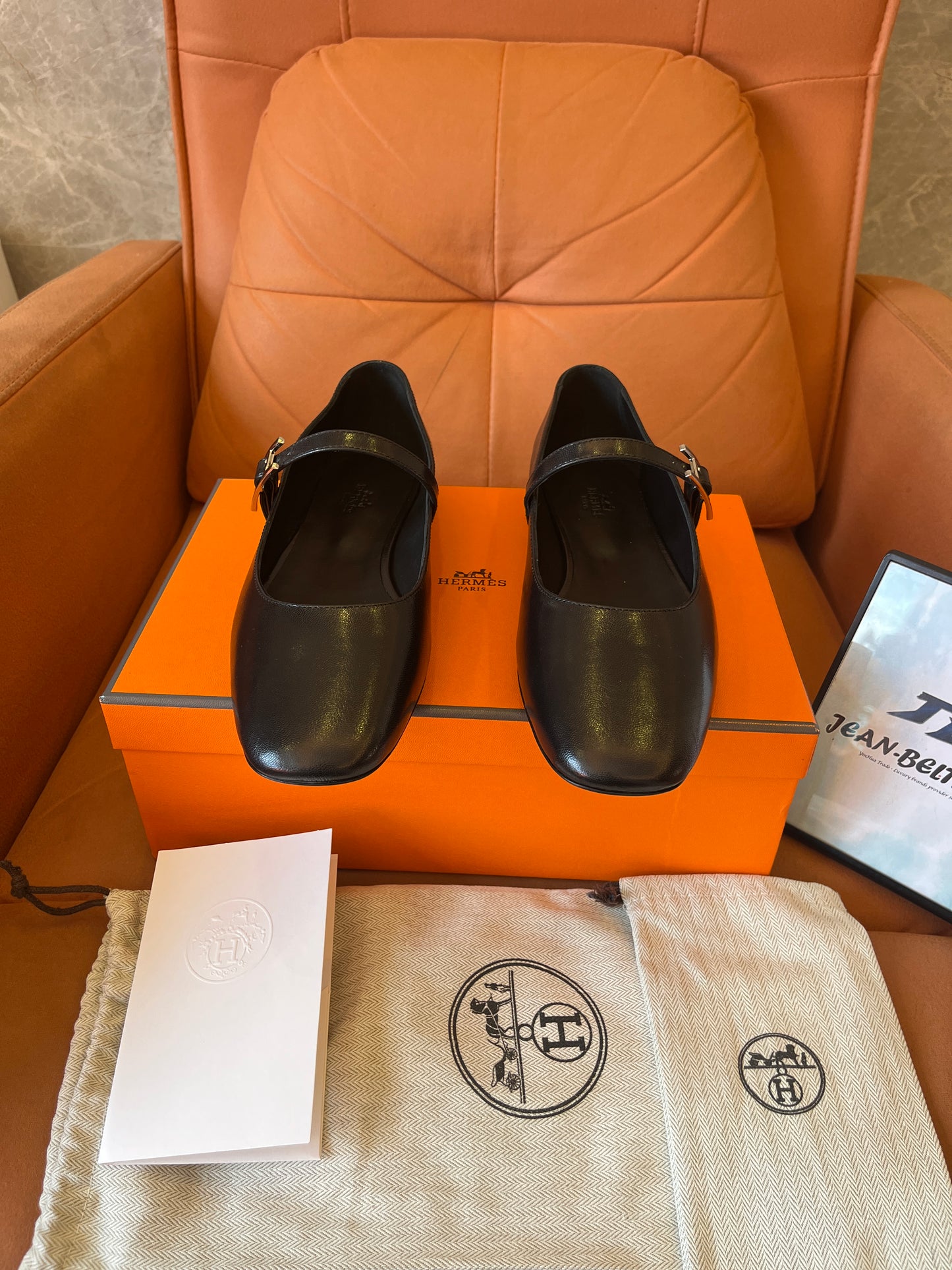 Hermes leather ballet flats black