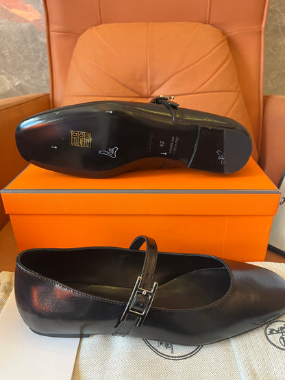 Hermes leather ballet flats black